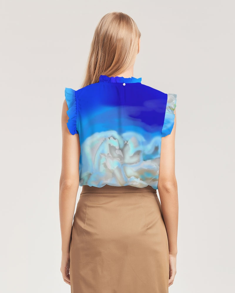 Blue Women's Ruffle Sleeve Top