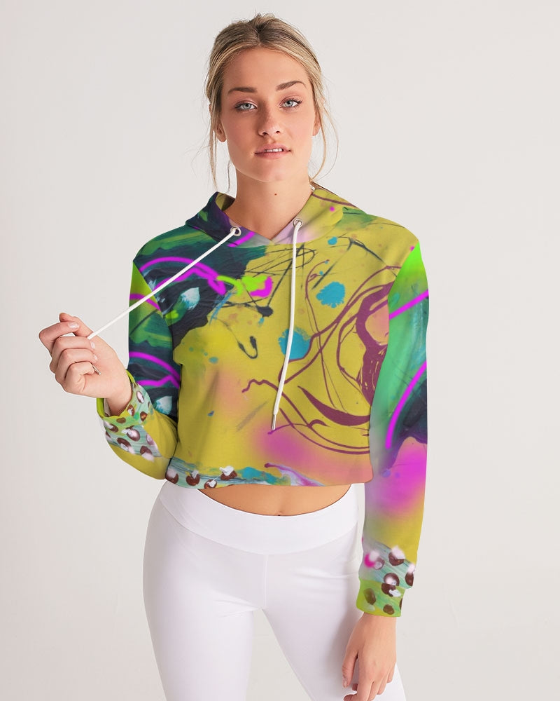 Abstract Yellow Women's Cropped Hoodie