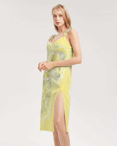 Yellow Peony Women's  Tie Strap Split Dress