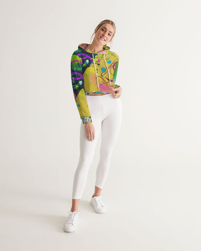 Abstract Yellow Women's Cropped Hoodie